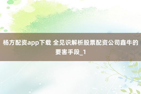 杨方配资app下载 全见识解析股票配资公司鑫牛的要害手段_1